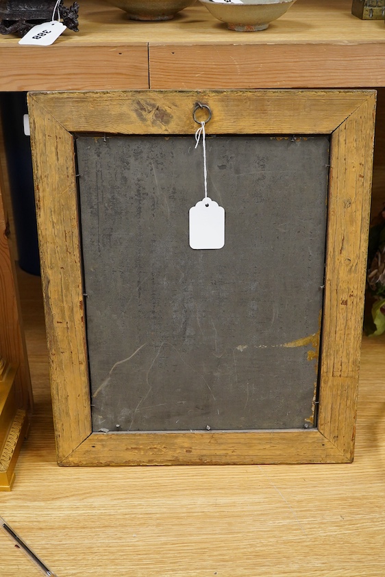 Early 20th century School, Portrait of Madonna and child, oil on metal panel, possibly aluminium or zinc, 33 x 25cm, gilt frame